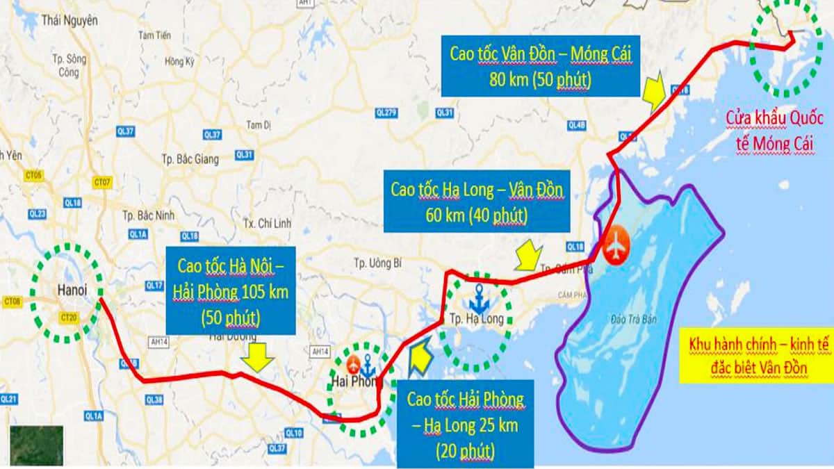 Lộ trình từ Hà Nội đến Móng Cái kéo dài hơn 300 cây số