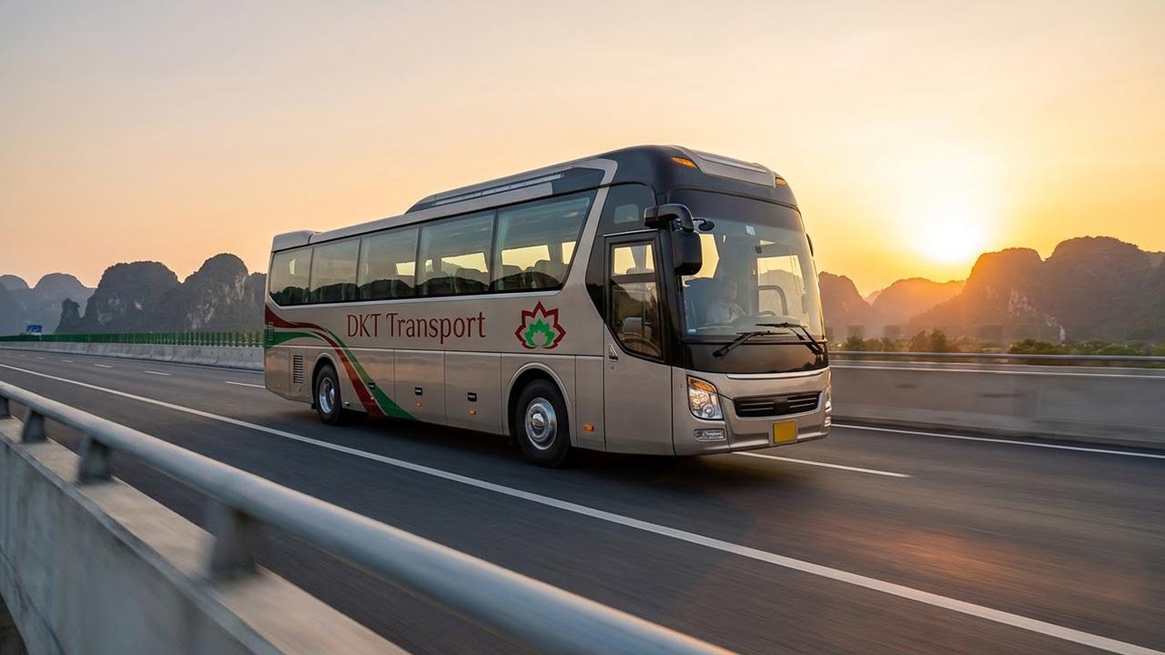 Xe limousine 29 chỗ bóng hơi DKT Transport vận hành êm ái trên cao tốc du lịch