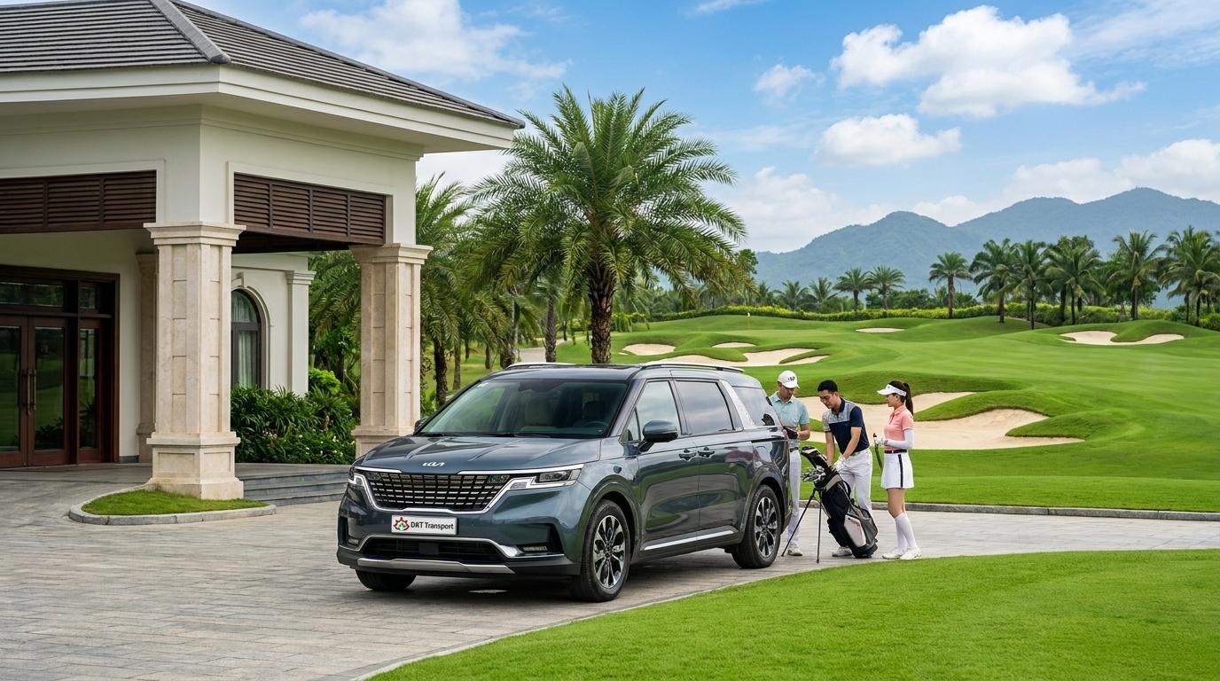 Xe Kia Carnival đưa đón golfer tại nhà câu lạc bộ sân golf cao cấp miền Bắc của DKT Transport