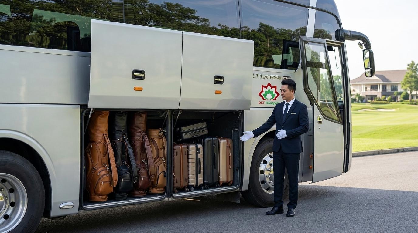 Ham cop xe limousine 23 cho DKT Transport chua tui gay golf va vali