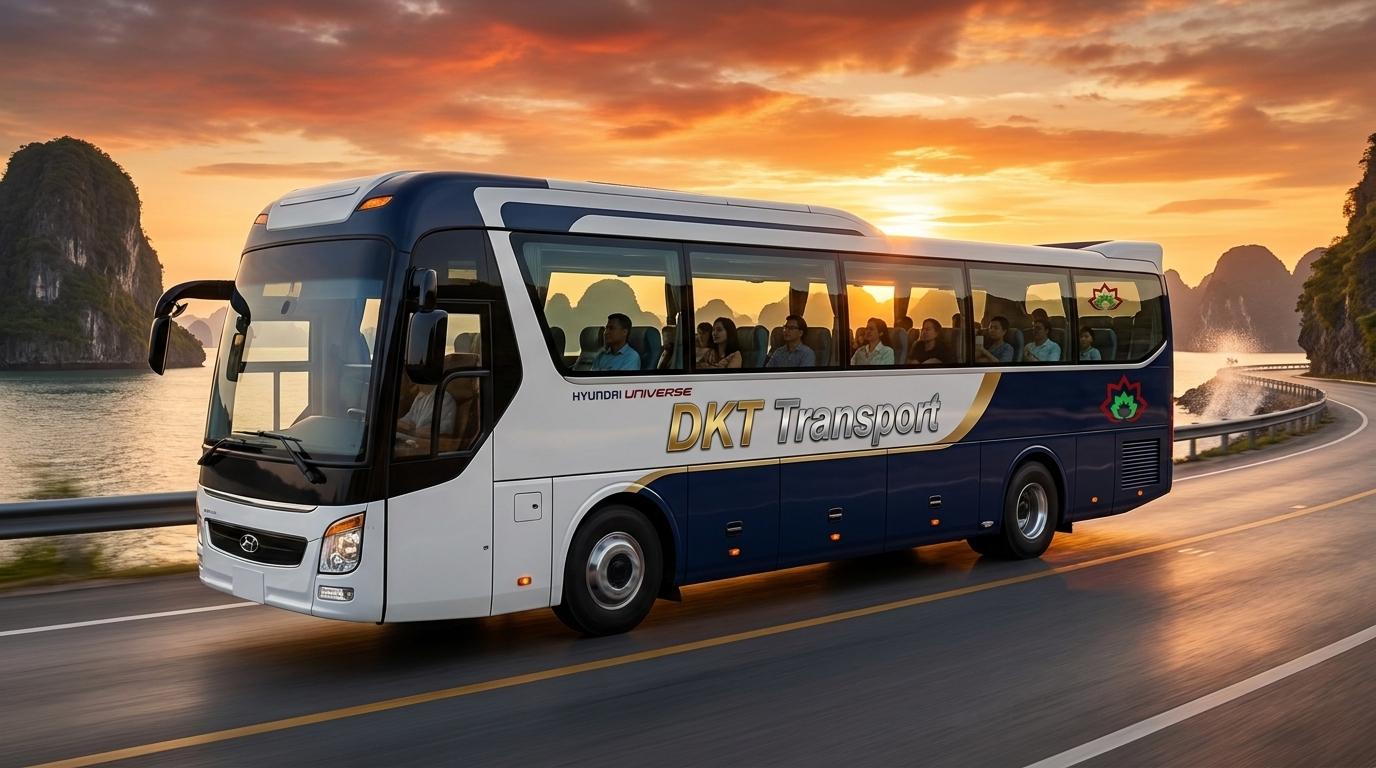 Xe du lịch 45 chỗ Hyundai Universe DKT Transport giảm chấn bầu hơi phục vụ đoàn teambuilding
