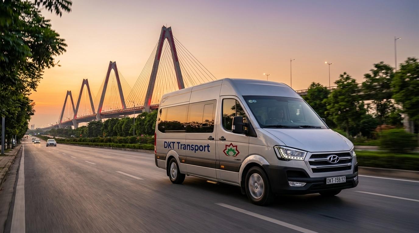 Xe 16 chỗ DKT Transport sẵn sàng khởi hành đón tiễn sân bay Nội Bài